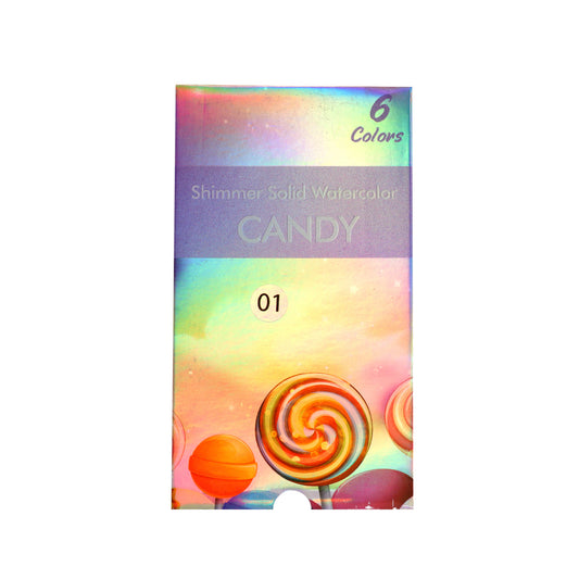 WATERCOLOUR WITH SHIMMER (6 COLOURS), SHIMMER SOLID WATERCOLOR, CANDY 01