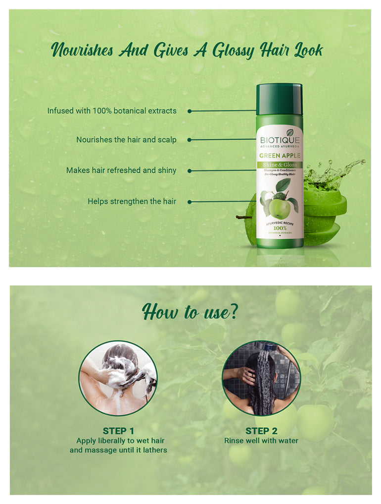 Biotique Green Apple Shine & Gloss Shampoo & Conditioner 340ml