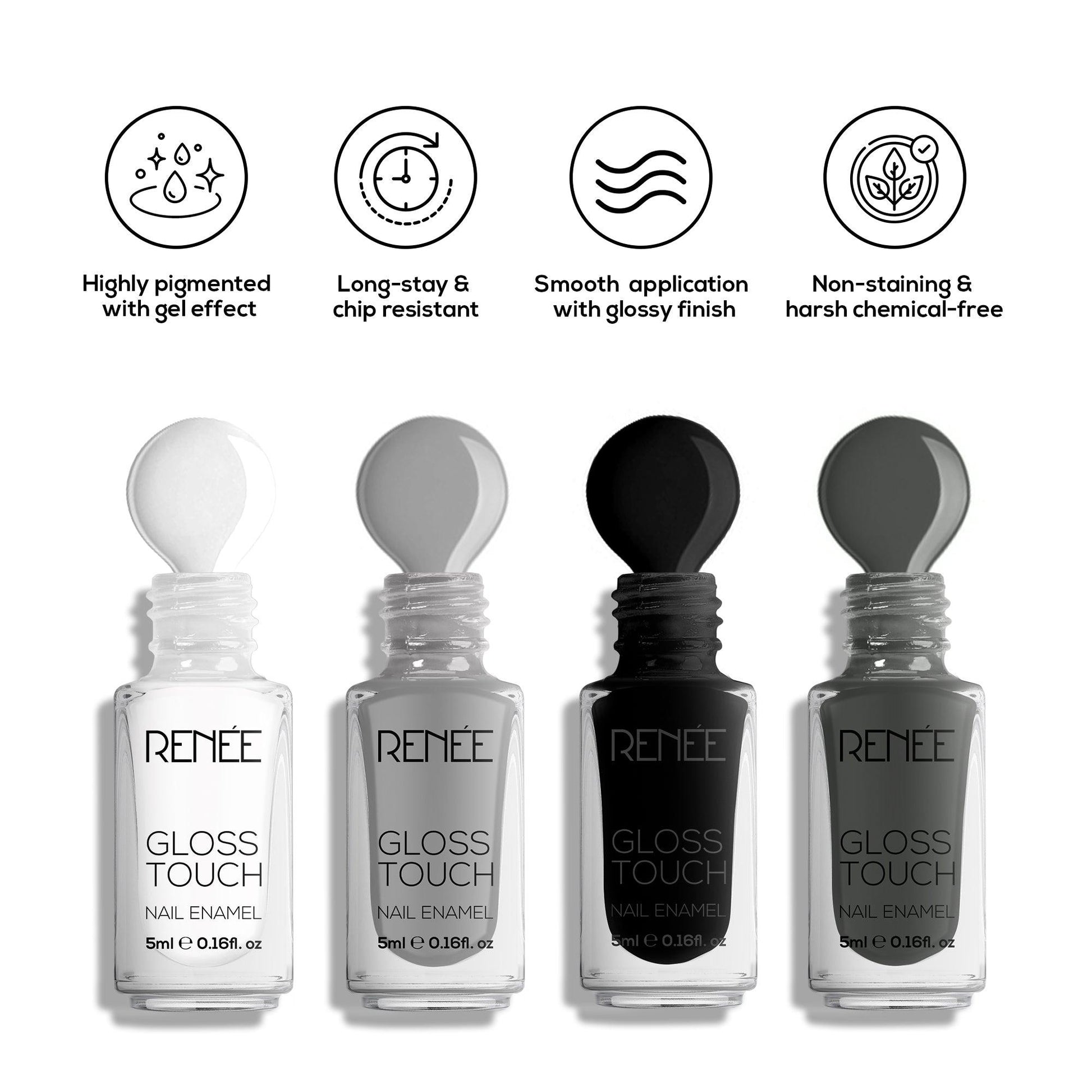 RENEE Gloss Touch Set of 4 Nail Enamels, 5ml each