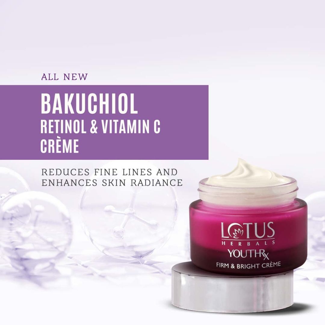 Lotus Herbals YouthRx Firm & Bright Cream | SPF 20 | PA+++ | Bakuchiol Retinol & Vitamin C | Anti Ageing & Brightening | 50g