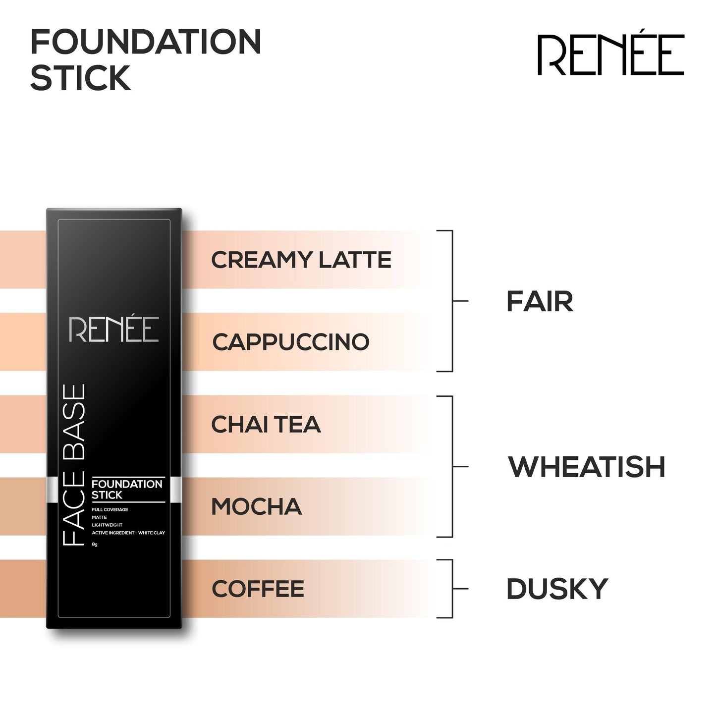 Renee Face Base Foundation Stick 8gm - Coffee