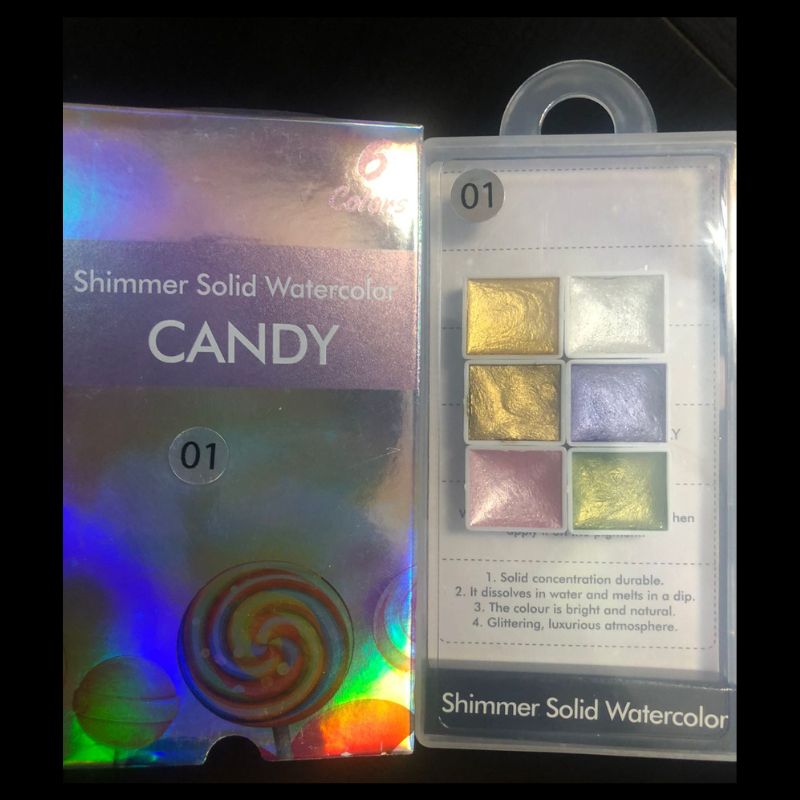 WATERCOLOUR WITH SHIMMER (6 COLOURS), SHIMMER SOLID WATERCOLOR, CANDY 01