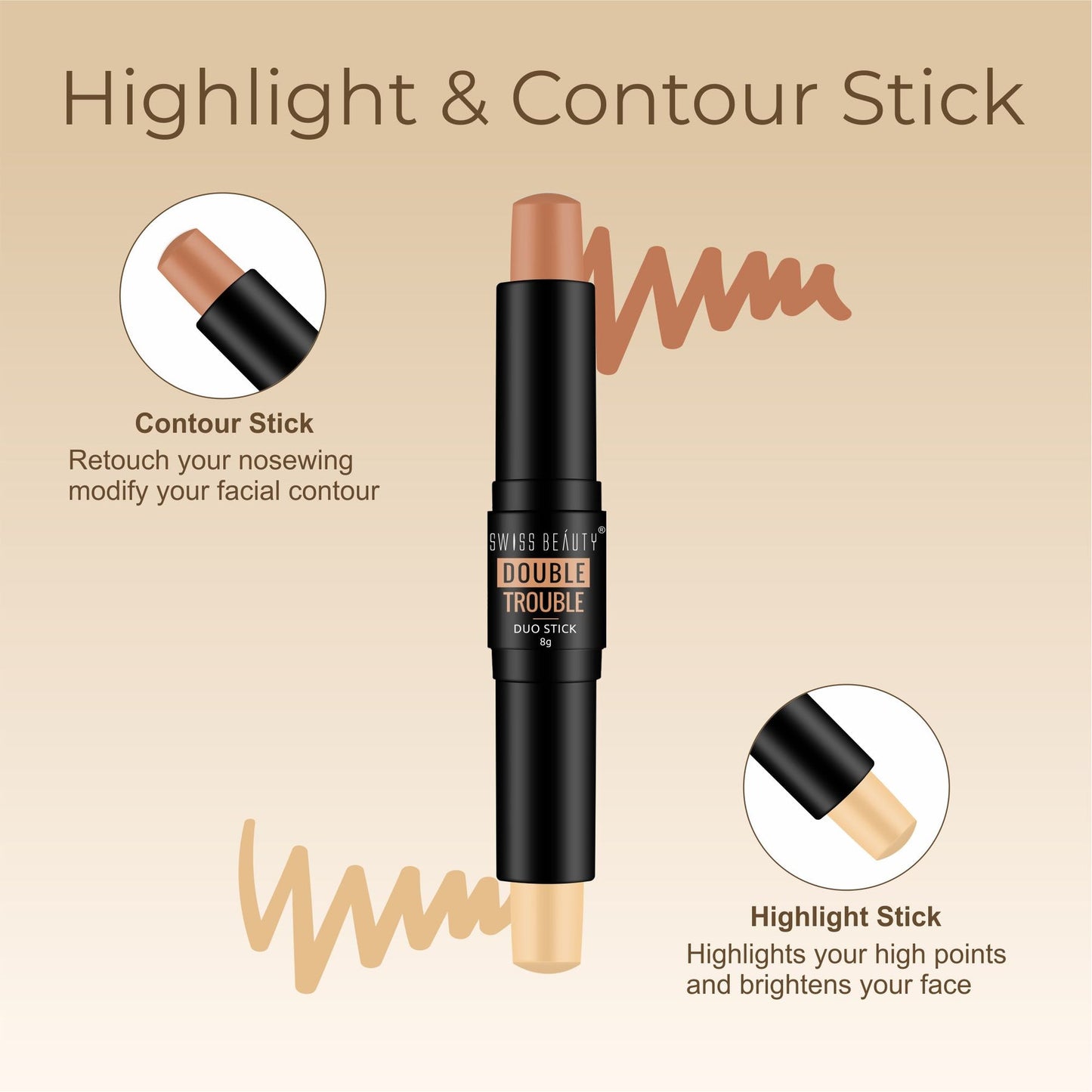 Swiss Beauty Double Trouble Duo Highlighter & Contour Stick Shade-1