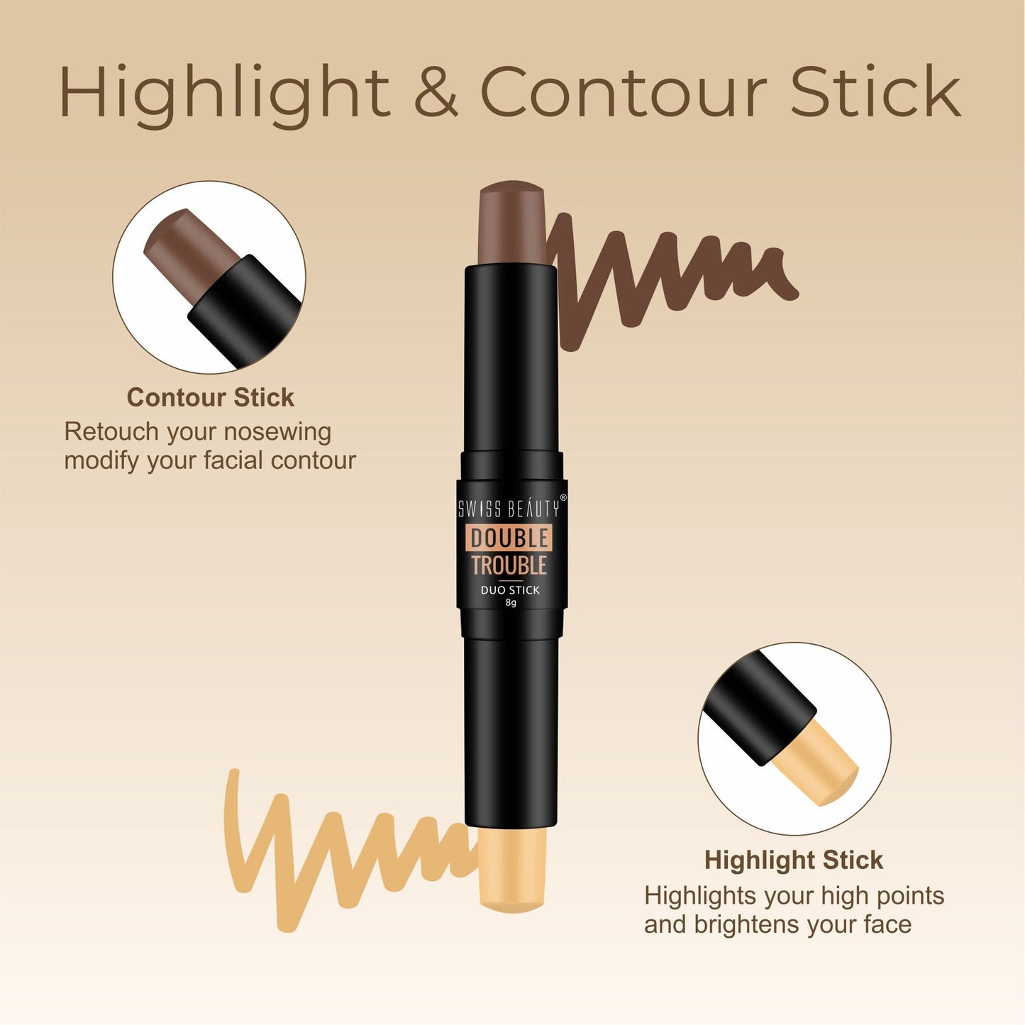 Swiss Beauty Double Trouble Duo Highlighter & Contour Stick Shade-3