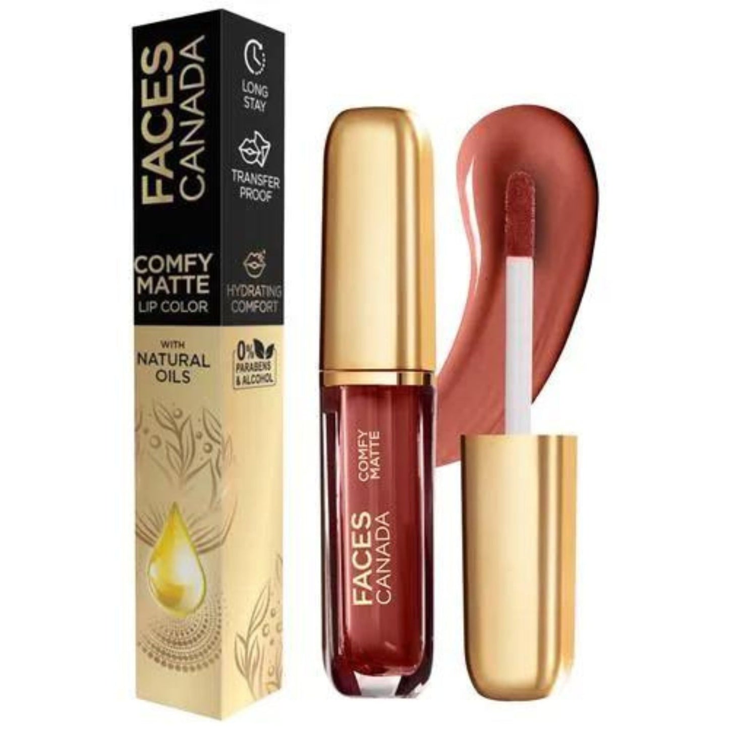 Faces Canada Comfy Matte Lip Colour - 10 Hr Long Stay With Comfort, Almond Oil, 3 ml On My Way 01