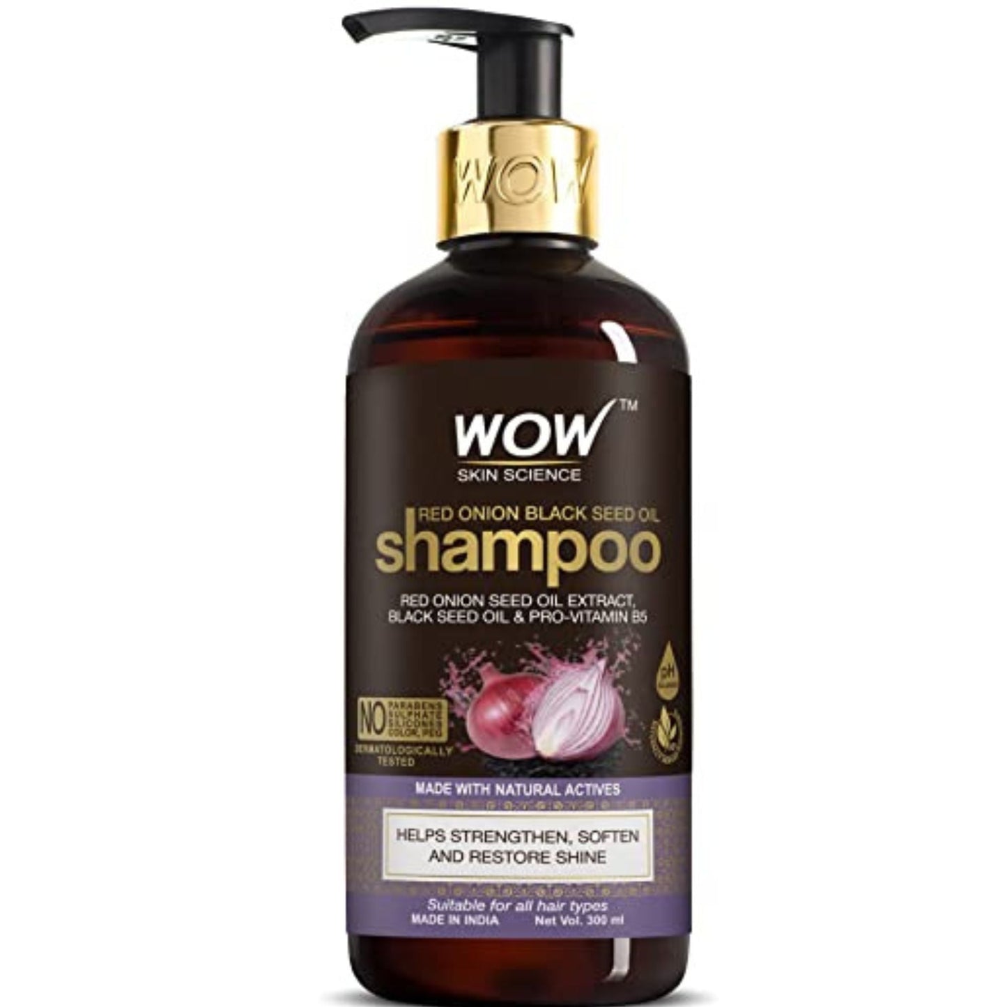 WOW Skin Science Onion Shampoo for Hair Growth and Hair Fall Control - With Red Onion Seed Oil Extract, Black Seed Oil & Pro-Vitamin B5