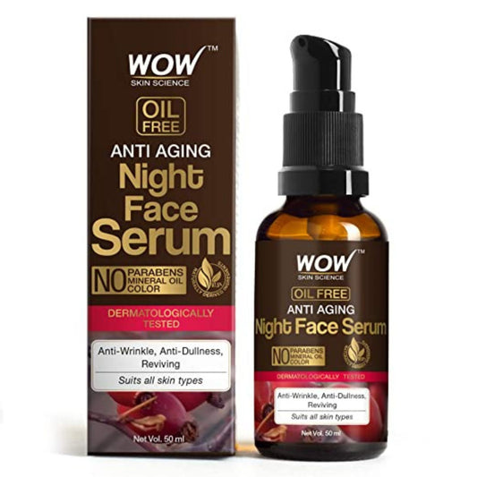 WOW Skin Science Anti Aging Night Face Serum - OIL FREE - Anti Wrinkle, Anti Dullness, Reviving - No Parabens, Silicones & Color - 50mL