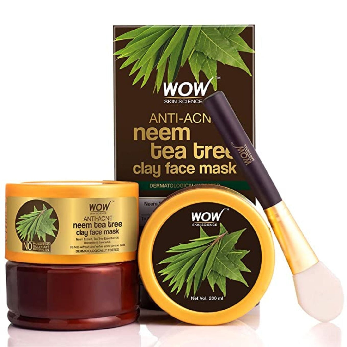 WOW Skin Science Anti-Acne Neem & Tea Tree Clay Face Mask for Refreshing & Refining Acne Prone Skin - For All Skin Types - No Parabens, Sulphate & Mineral Oil, 200 ml