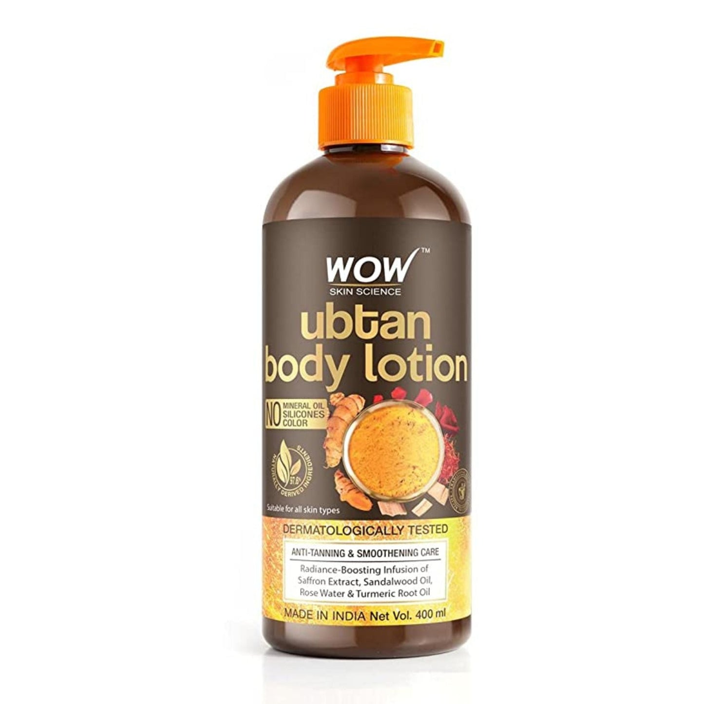 WOW Skin Science Ubtan Body Lotion- All skin type - Anti-Tanning & Smoothening Care with Saffron Extract, Sandalwood Oil - 400mL
