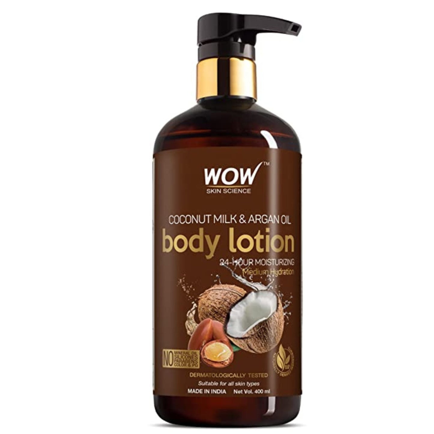 WOW Skin Science Coconut Milk & Argan Oil Body Lotion - Medium Hydration - No Mineral Oil, Parabens, Silicones, Color & PG