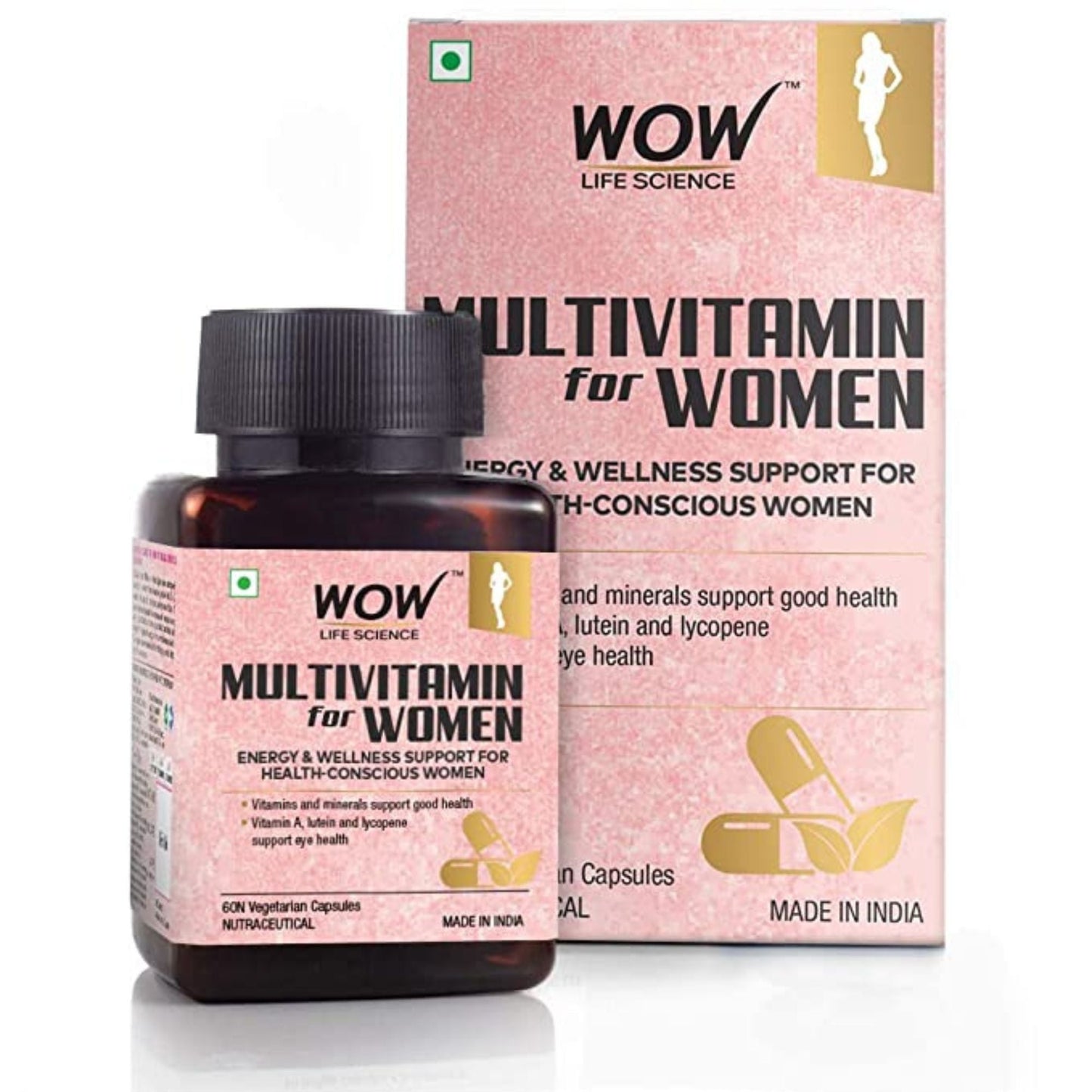 WOW Life Science Multivitamin for Women - Veg Capsules 60 Count - with Vitamin A, Lutein & Lycopene