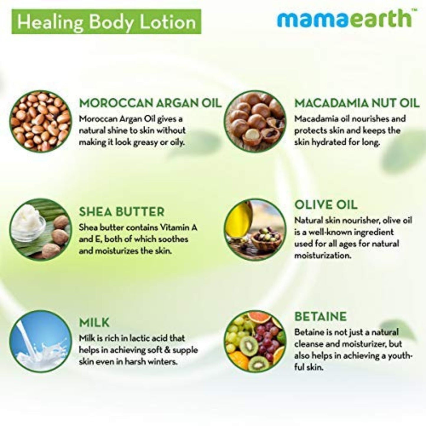 Mamaearth Healing Natural Body Lotion with Argan Oil & Macadamia Nut for Women & Men with Dry Skin for All Seasons, 250ml