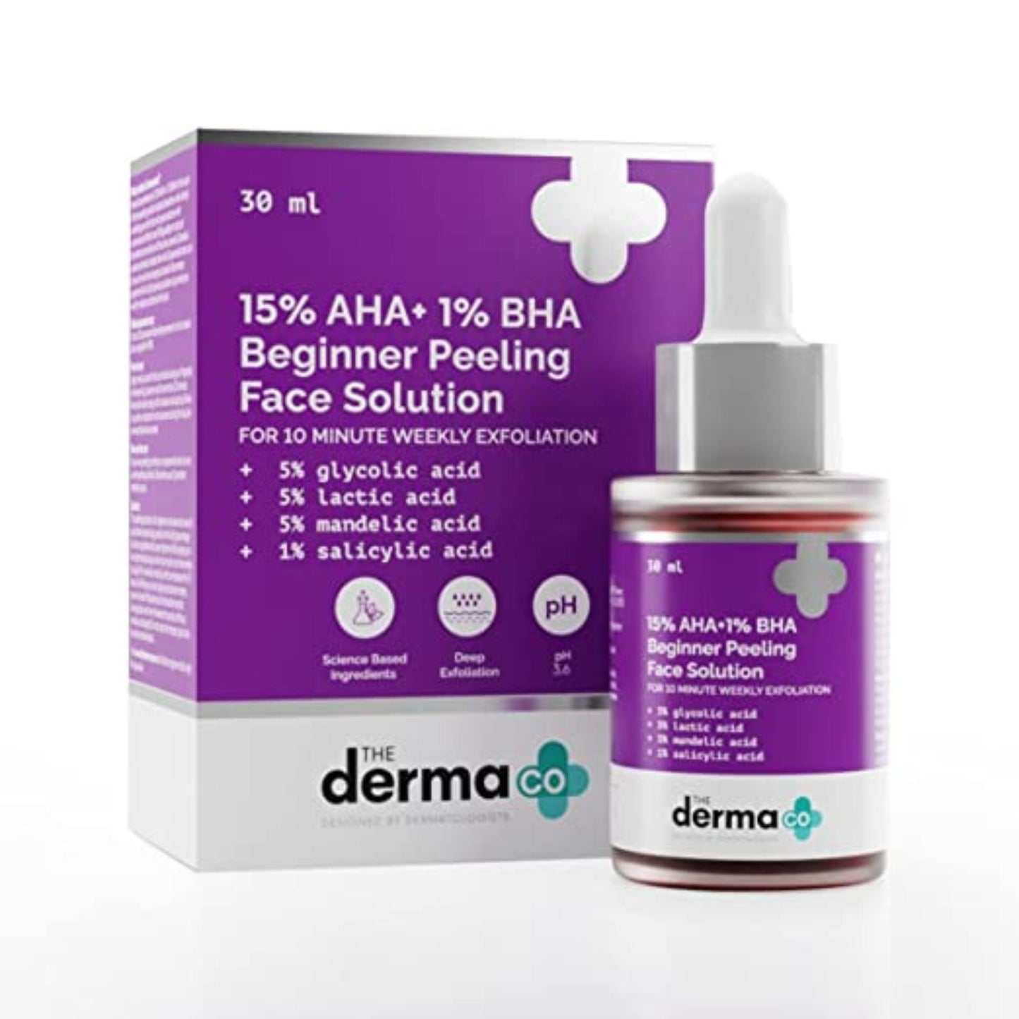 The Derma Co 15% AHA + 1% BHA Beginner Face Peeling Solution for 10-Minute Weekly Exfoliation - 30ml(dermaco)