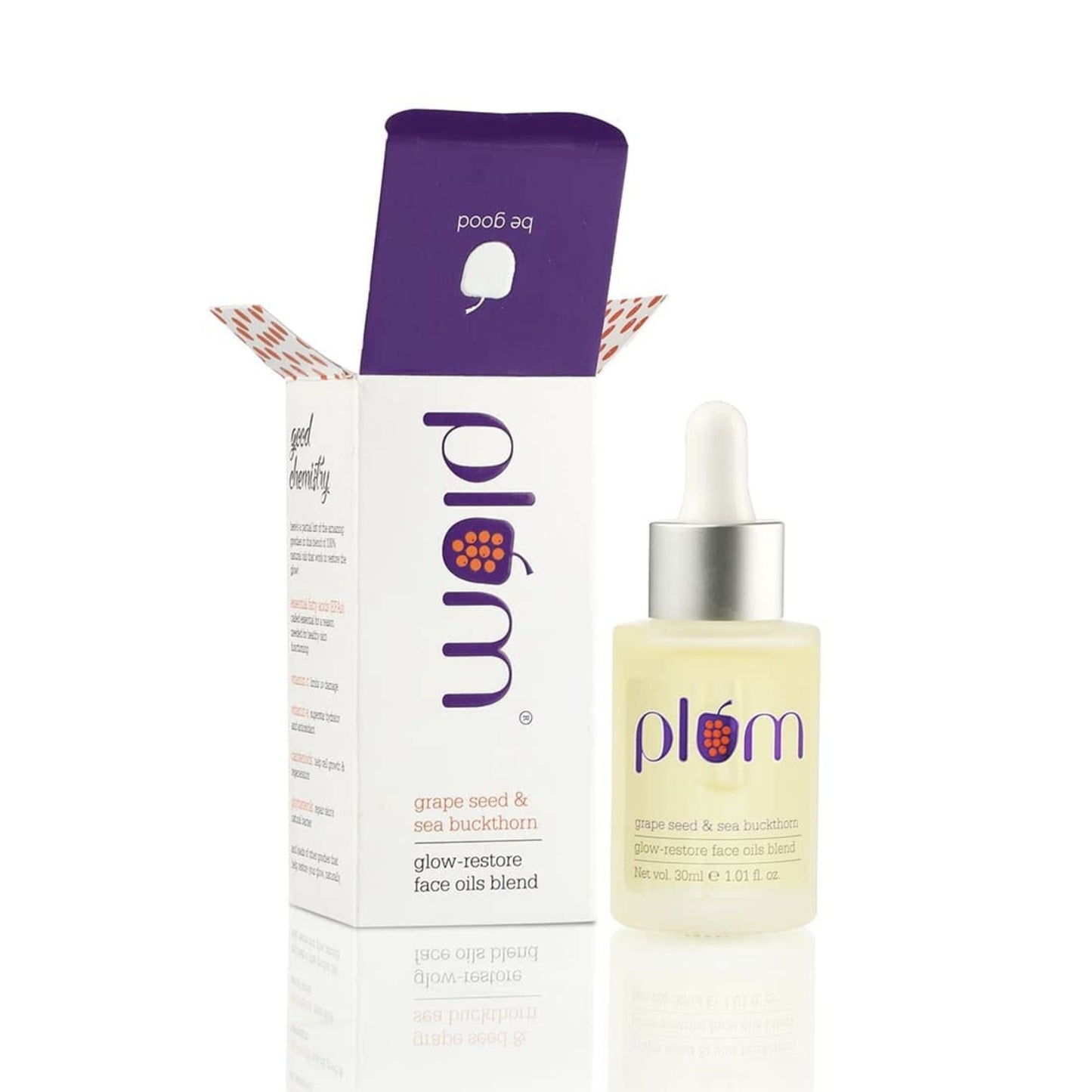 Plum Grape Seed & Sea Buckthorn Glow-Restore Face Oils Blend | Best Face Oil for Glowing Skin | Blend of 10 Natural Oils | 99.8% Natural & 100% Vegan | 30ml