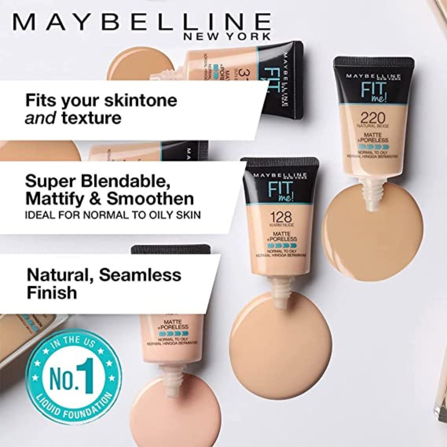 Maybelline New York Liquid Foundation, Matte & Poreless, Full Coverage Blendable Normal to Oily Skin, Fit Me, 115 Ivory