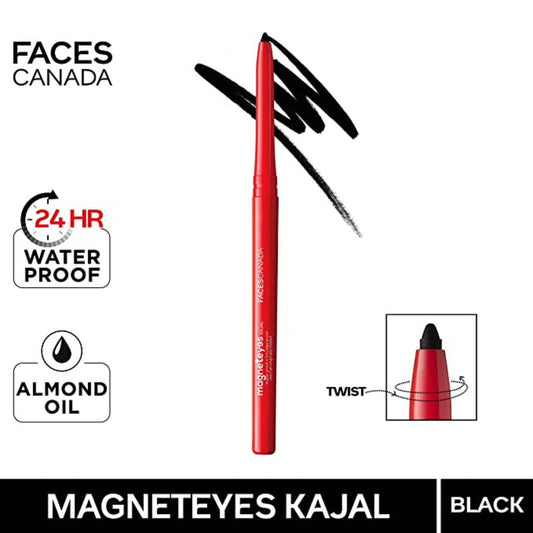 Faces Canada Magneteyes Kajal - Black, 0.35 g | 24 Hr Long Stay | One Stroke Smooth Glide | Waterproof, Smudgeproof & Fadeproof | Deep Matte Finish | Enriched With Almond Oil & Vitamin E