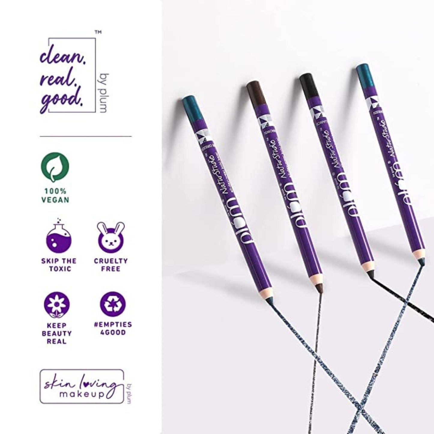 Plum NaturStudio All-Day-Wear Kohl Kajal: Black Brilliance with Free Sharpener | Smudge-Proof | Waterproof | 2-in-1 Eyeliner + Kajal Makeup | 100% Vegan | 1.2g