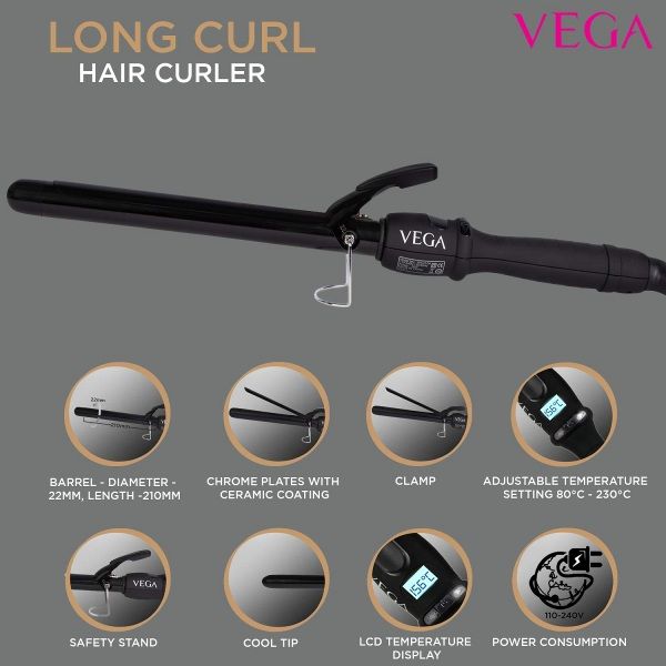 Vega Long Curl Hair Curler (22MM Barrel) - VHCH-04