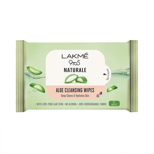 Lakmé 9 To 5 Naturale Aloe Cleansing Wipes, 25 Wipes